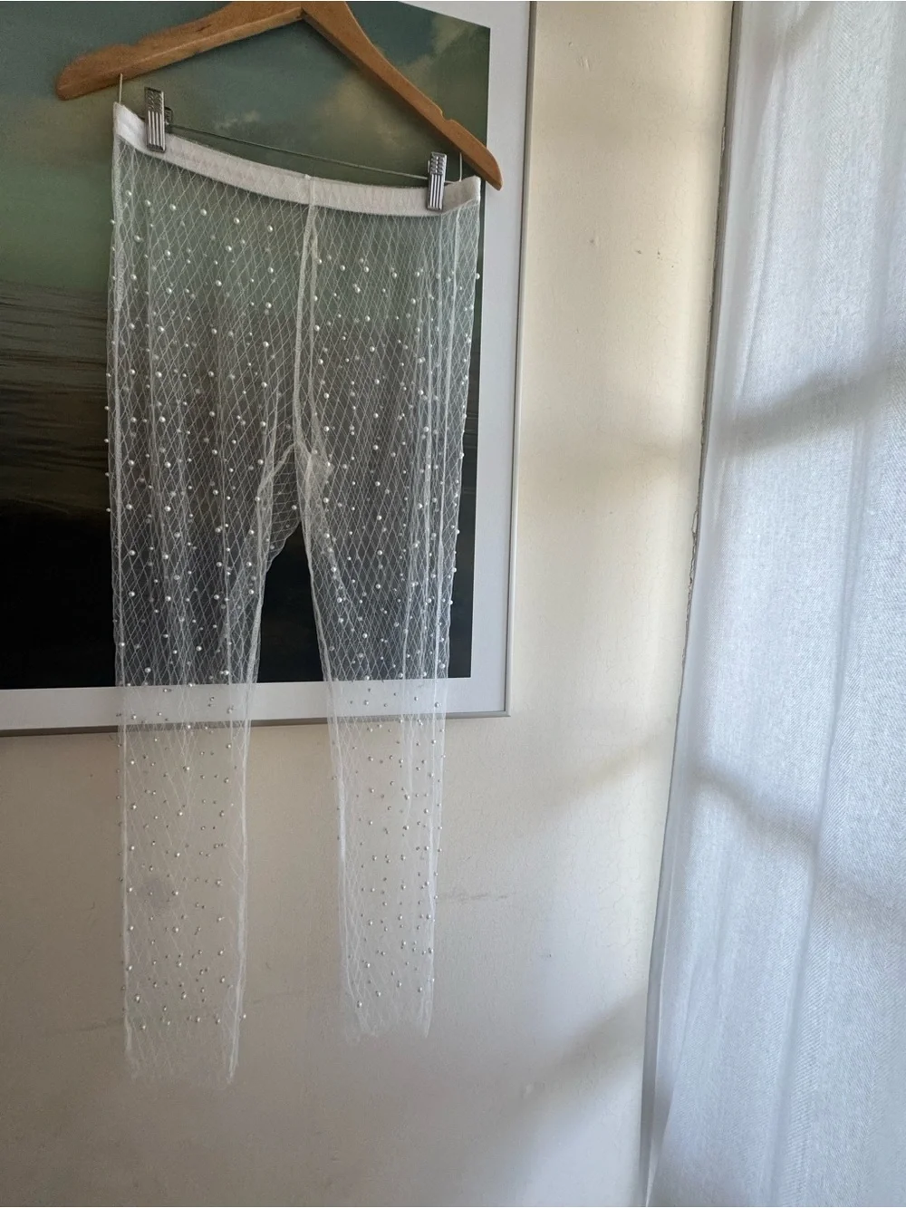 Luxury pearl leggings unique designer tulle mesh
